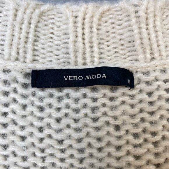 Vero Moda Knit Dress Medium Cream Short Sleeve V-Neck Cozy Soft Sheer Chunky - Picture 4 of 11